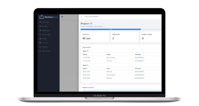 WerkbonBaas - Duidelijk overzicht met projectadministratie